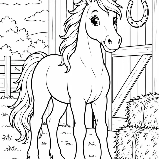 Cavalinho no celeiro para colorir