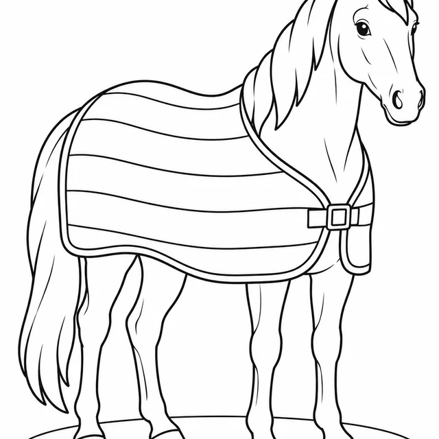 Cavalo com manta de faixas largas para colorir