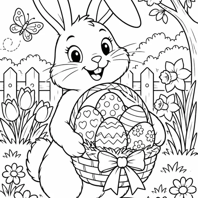 Coelhinho com ovos de Páscoa para colorir